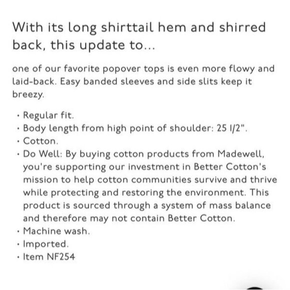 Madewell Lakeline Pipeline Popover Shirttail Top Small White Relaxed Fit NWT - Picture 8 of 8